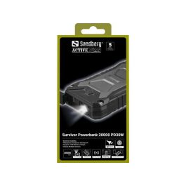 Sandberg Survivor Powerbank 20000 mAh PD30W, IP66 Resistente al Agua Polvo Impactos, Carga Inalámbrica Qi USB-C QC 3.0