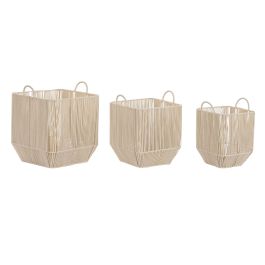 DKD Home Decor Cesta de Almacenaje Set de 3 Piezas Beige, Algodón y Metal, Hechas a Mano, Medidas 37x45x37 cm