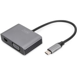 Digitus Adaptador Mini DisplayPort + VGA 20cm 4K/30Hz, Aluminio, USB-C, Gris, para Windows, Mac, Linux y Android