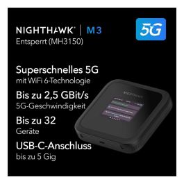 NETGEAR MR3150-100EUS Nighthawk M3 Router Móvil 5G Wi-Fi 6 Doble Banda Negro Portátil