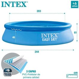 Intex Piscina Hinchable Redonda Easy Set 244x61 cm de Diámetro, 1942 Litros de Capacidad, Material PVC, Para Niños +6 Años