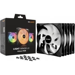 Be Quiet! LIGHT WINGS LX Ventilador PWM de 140mm Triple-Pack Negro para Carcasa de Ordenador, Iluminación LED RGB, 1200 RPM