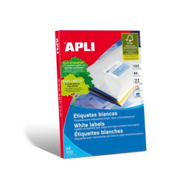 Apli Etiquetas Adhesivas Canto Recto 210x297 mm Inkjet-Láser Pack 100 Hojas Blanco