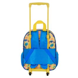 Disney Lilo y Stitch Mochila 3D con Ruedas Pequeña Ocean Azul - Infantil con Relieve Frontal y Bolsillos Laterales