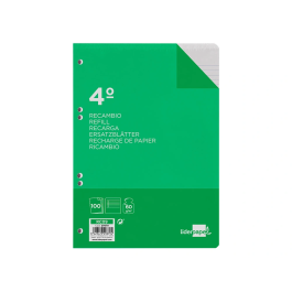 Liderpapel Recambio Cuarto 100 Hojas 60gr Horizontal con Margen 6 Taladros
