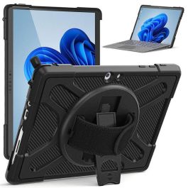 eSTUFF Funda ATLANTA Defender Microsoft Surface Go 4/Go 3/Go 2 - Negra, a prueba de golpes con correa y soporte giratorio