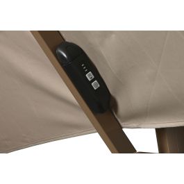 DKD Home Decor Parasol Terraza Jardín Beige Champán 350x280x286 cm con LED Solar Giratorio 360º Plegable Poliéster 220gsm Aluminio