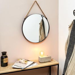 Home Deco Factory Espejo con Asa y Cuerda Natural Diámetro 50 cm