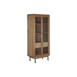 DKD Home Decor Vitrina Balines de Teca y Cristal Natural, 80x45x190 cm (Ancho x Fondo x Alto), 2 Puertas, 2 Cajones, 3 Estanterías, Desmontable