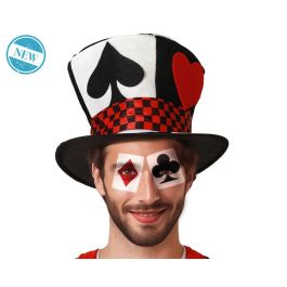 Sombrero de Copa Alta con Naipes y Cuadros Rojos para Disfraz de Mago, Crupier de Casino o Fiestas Temáticas Precio: 3.58999982. SKU: B1JF4C7CC4