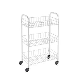 Metaltex Carro multiusos 3 estantes 41x23x63 cm con ruedas, alambre plastificado blanco LDPE