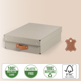 Leitz Caja Almacenaje Cartón Mediana Baja con Asa de Piel Beige, Pack 2 Unidades, 8L, A4, Apilable