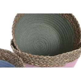 DKD Home Decor Cesta Kids de Seagrass y Algodón Rosa Verde Azul Natural 26 x 26 x 12 cm (Pack de 6 Unidades)