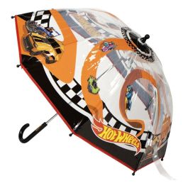 Hot Wheels Paraguas Manual Transparente de Burbuja 45 cm - Naranja con Diseño de Coches para Niños 3+ años, Perfecto para Días de Lluvia