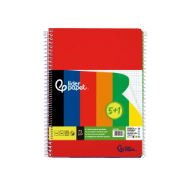 Liderpapel Cuaderno espiral A4 tapa blanda 80 hojas 75gr cuadro 4 mm con margen pack 5+1 colores surtidos