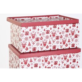 DKD Home Decor Caja Navidad Tradicional Rojo Blanco Carton Set de 5 Piezas 35 x 25 x 50 cm Renos
