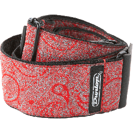 Dunlop Correa Jacquard Paisley Red para Guitarra y Bajo, Tejido de Alta Calidad con Extremos de Cuero Genuino