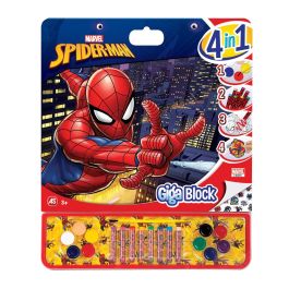 Cefa 21873 Giga Block Spiderman 4 en 1 Set de Arte con Acuarelas, Pincel, Ceras y Pegatinas para Colorear +3 años