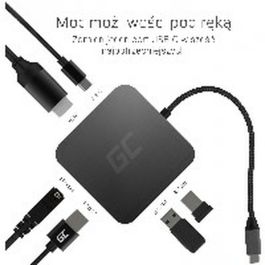 Green Cell AK61 HUB USB-C 6-Puertos 3xUSB 3.0, USB-C, HDMI, Gigabit LAN Plata para Portátil y Ordenador - Suministro de Energía 87W