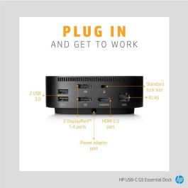 HP G5 USB-C Essential Dock - Estación de Acoplamiento Compacta para Portátiles - Soporte Triple Pantalla, Ethernet, Carga