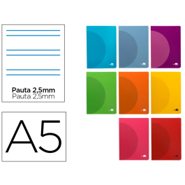 Liderpapel Libreta A5 48 Hojas 90gr Pauta 5 2,5mm Tapa Plástico Colores Surtidos