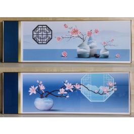 DKD Home Decor Cuadro Oriental Azul Rosa 3 x 60 x 180 cm (2 Unidades)