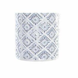 DKD Home Decor Jarrón Decorativo Estilo Mediterráneo de Porcelana Blanco y Azul 30 cm de Alto, 14x14 cm y 1.17 kg