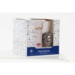 DKD Home Decor Mug para Infusiones Scandi Colección Faces Porcelana Inox 280ml Rosa y Blanco Apto Microondas Lavavajillas - Pack 12 Unidades