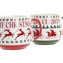 DKD Home Decor Mug Navidad Tradicional Porcelana 500ml Apto Microondas Lavavajillas Rojo Verde Blanco Pack 6 Unidades