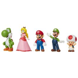 Jakks Pacific 400904 Pack 5 Figuras Super Mario 6cm Articuladas Set Coleccionables Mario, Luigi, Peach, Yoshi, Toad para Niños +3 Años