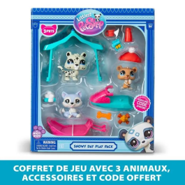 Bandai Littlest Pet Shop Nieve Pack Temático 3 Mascotas Animales y Accesorios BAN3701405822880