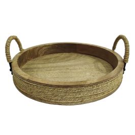 DKD Home Decor Centro de Mesa Cottage de Mango, Cuerda y Hierro Marrón, Asas, Colección Indianrope 30 x 10 x 30 cm