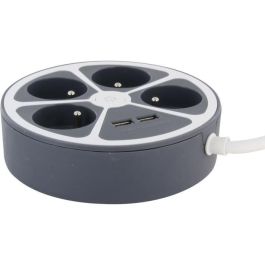 Chacon CHA5411478496526 Regleta de Enchufes para Oficina 4 Tomas 16A + 2 USB-A 3680W, Cable 1.5m, Gris, con Interruptor