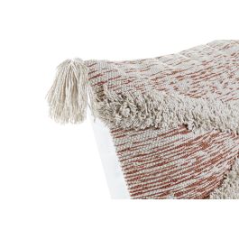 DKD Home Decor Cojín Decorativo Urban para Sofá o Cama de Poliéster Naranja y Beige con Diseño de Flecos y Cremallera 60x30x10 cm