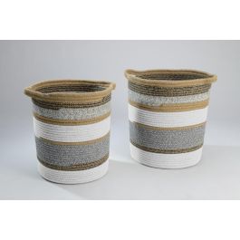 Cesta Boho DKD Home Decor Gris Natural 40 x 40 x 40 cm Set de 2