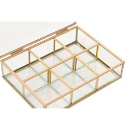 DKD Home Decor Joyero Glam Dorado de Cristal y Metal, Caja Decorativa para Guardar Joyas y Bisutería 20x16x5 cm