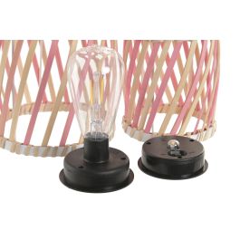 DKD Home Decor Lampara Solar Terraza Jardin Bambu Led Natural Rosa Blanco 36x20x20 cm Set 3