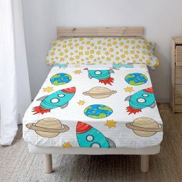 Juego de Sábanas HappyFriday Mr Fox Space Rocket Multicolor Cama de 80/90 2 Piezas