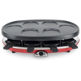 H.KOENIG RP418 Raclette para 8 personas, Plancha, Crepera y Parrilla - Rojo