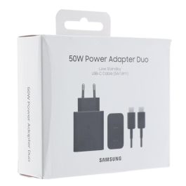 Samsung Cargador 50W Duo (2x USB-C) Super Fast Charging 2.0 con Cable USB-C 1.8m Negro para Smartphones y Tablets