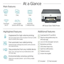 HP Smart Tank 7005 Multifunción Color A4 Dúplex de Inyección de Tinta con Wi-Fi, Bluetooth y Sistema de Tinta Recargable de Alta Capacidad (Impresión, Copia, Escaneado)