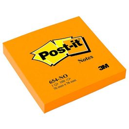 Bloc De Notas Adhesivas Quita Y Pon Post-It 76x76 mm Naranja Neon Con 100 Hojas 6 unidades