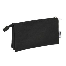 Safta Bolsa para lápices triple negra 22x12x3cm, 300D Poliéster, ideal para niños +3 años