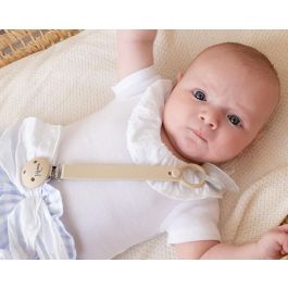 KioKids Sujetachupetes Pinza de Silicona y Acero Inoxidable para Chupetes con Anilla Beige Bebés +0 Meses