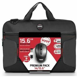 Port Designs Paquete Premium: Bolsa Rígida ABS para Portátil 15" con Correa Ajustable, Ratón Inalámbrico y Adaptador USB/Tipo C