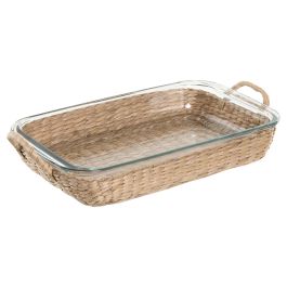 DKD Home Decor Bandeja Básico de Cristal/Fibra Natural 21.4x8x38 cm (12 Unidades) Apta para Lavavajillas