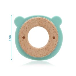KioKids Mordedor de Madera y Silicona Suave con Diseño de Osito Verde para Bebés +3 Meses - Alivia Molestias de la Dentición, Colección Ecofriendly
