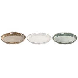 DKD Home Decor Plato Moderno de Gres Turquesa y Beige, Apto para Microondas y Lavavajillas, 20 x 2.5 x 20 cm (12 Unidades)