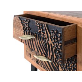 GINER Y COLOMER Mesita de Noche Acacia con 2 Cajones y Patas Metal Natural/Negro