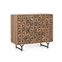 Aparador Hecho en Madera Maciza de Mango con Frontal Tallado a Mano - Estilo Rustico-Contemporáneo